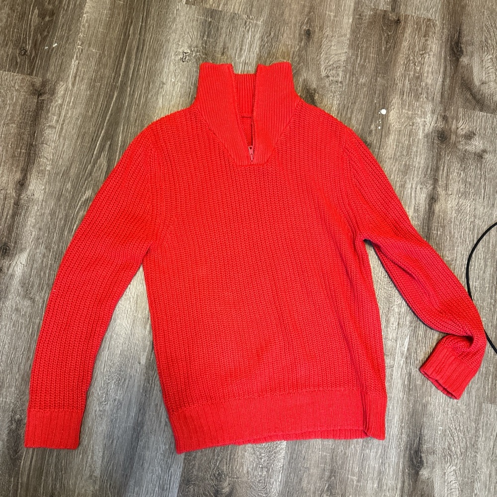 red quarter zip sweater